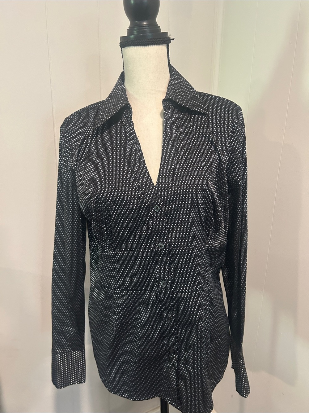 Express Black Button-Up Shirt with White Micro Dots